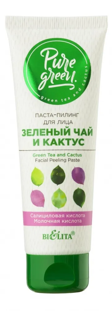 Facial peeling paste “Green tea and cactus” (75 ml tube Pure Green)